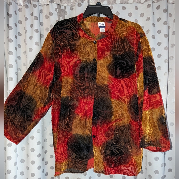 JM Collection Tops - JM COLLECTION Burnt Velvet Button Down XL